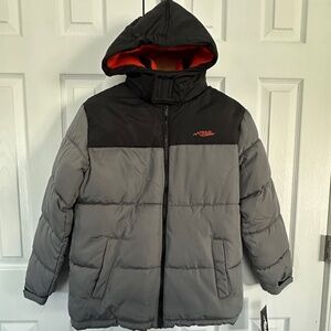 Minus Zero Boys Puffer Jacket | Size L (14/16) | Gray with Orange Lining